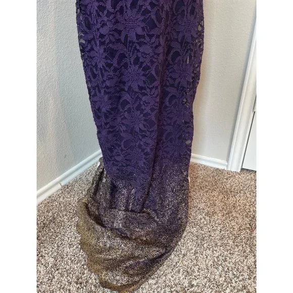 NWT Marina Purple Ombre Lace Detail Evening Formal Gown